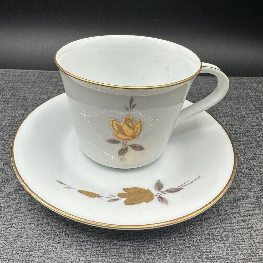 Mid Century Noritake Teacup Saucer Set Gold Rose Windsor 6530 Japan Vintage